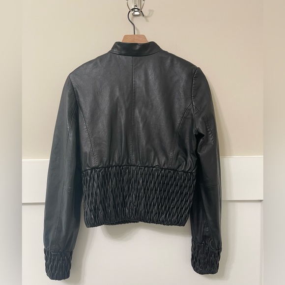 Aqua Black Leather Pleated Jacket Size 8 - Picture 5 of 8